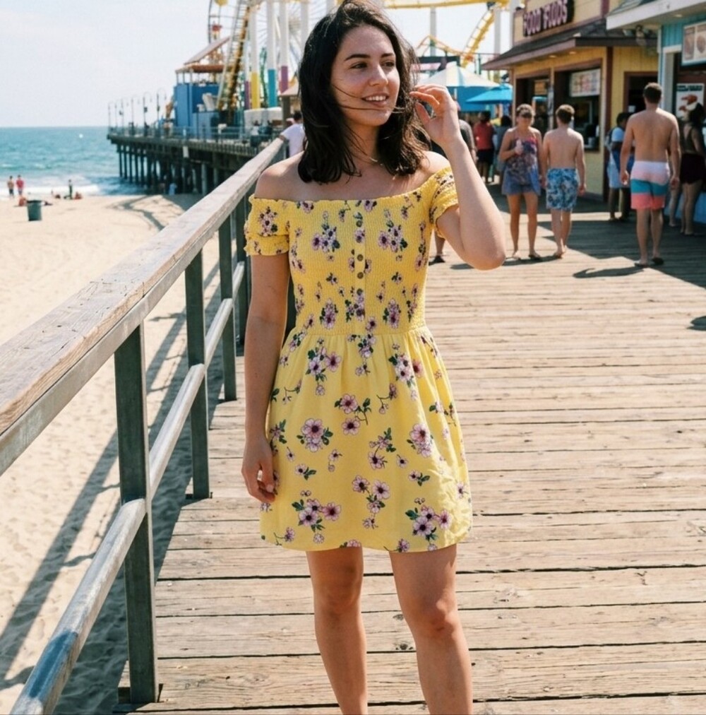 Yellow Floral Off-Shoulder Midi Dress NWOT